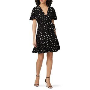 Jill Jill Stuart Black Floral Print Short Sleeve Mini Wrap Dress Women's Size 8